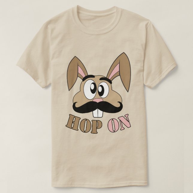 Hop On Moustache Rabbit T-Shirt (Design Front)