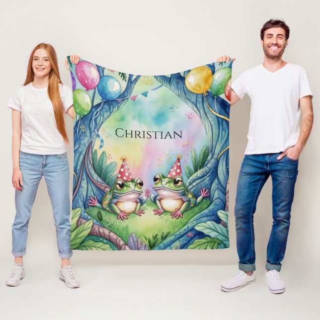 Hop On Over Birthday Party Gift Fleece Blanket (In Situ)