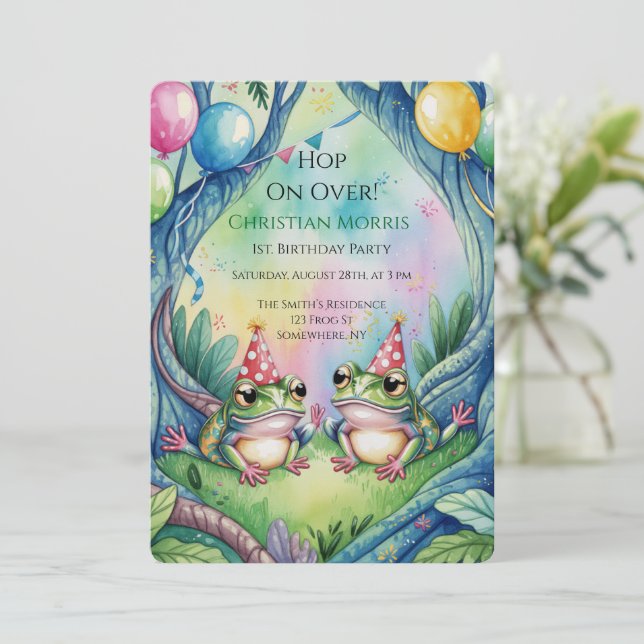 Hop On Over Birthday Party Invitation (Standing Front)
