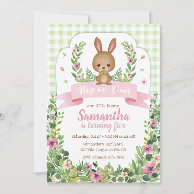 Hop on Over | Cute Bunny Birthday Invitation (Front)