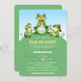 Hop On Over Cute Watercolor Frog Baby Shower Invitation