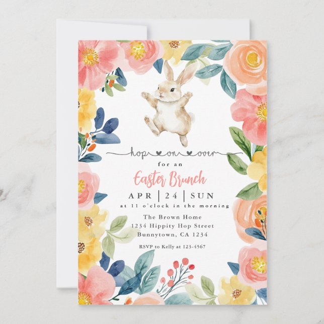 Hop on Over Easter Brunch and Egg Hunt  Invitation (Front)