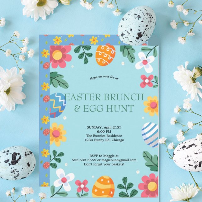 Hop on Over Easter Brunch Egg Hunt Bunny Floral Invitation (Creator Uploaded)