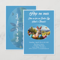 Hop on Over Egg Hunt Brunch Easter Rabbit blue - 