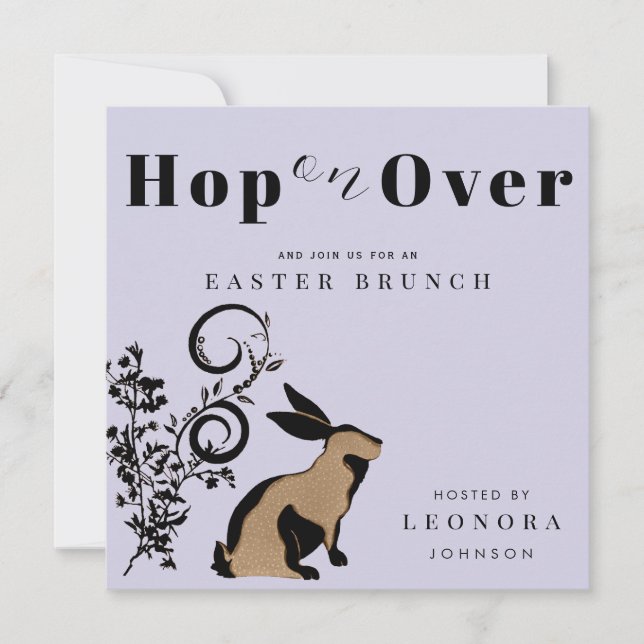 Hop On Over Modern Bunny Easter Brunch Invitation (Front)