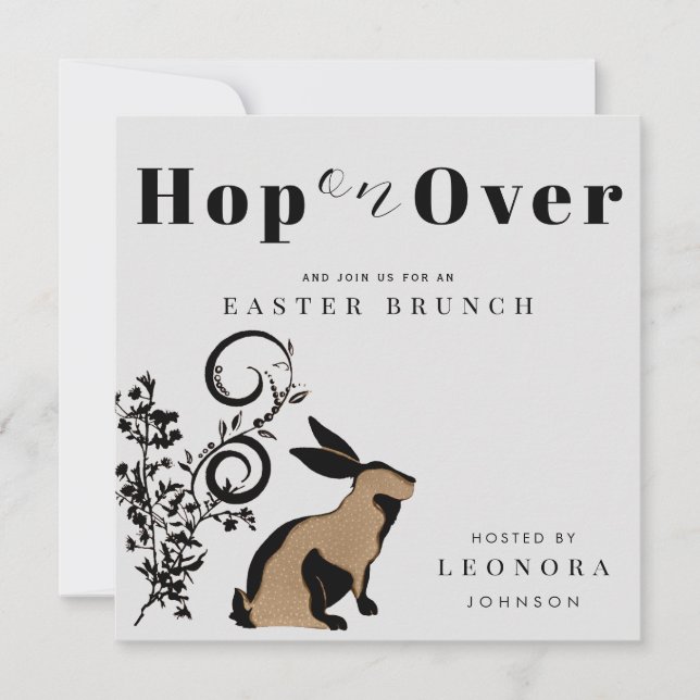 Hop On Over Modern Bunny Easter Brunch Invitation (Front)