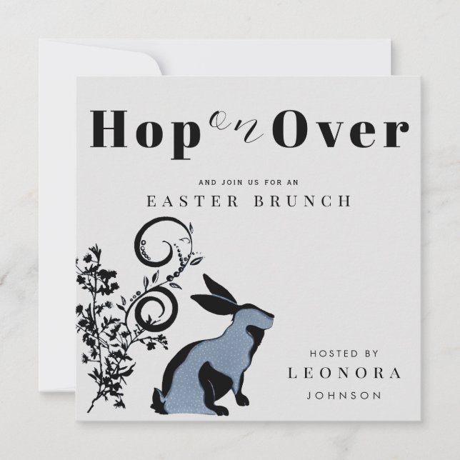 Hop On Over Modern Bunny Easter Brunch Invitation (Front)