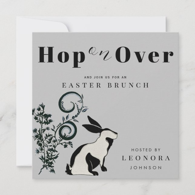 Hop On Over Modern Bunny Easter Brunch Invitation (Front)