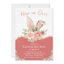Hop On Over Pink Beige Watercolor Easter Brunch