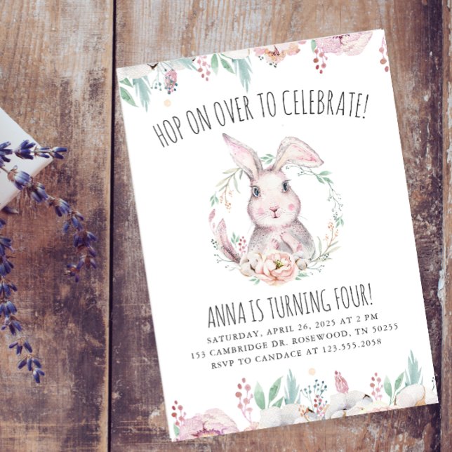 Hop On Over To Celebrate Bunny Birthday Invitation (Creator Uploaded)