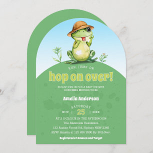 Hop On Over Watercolor Cute Frog Baby Shower Invitation