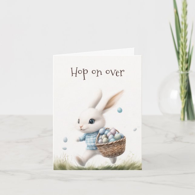 Hop On Over | Watercolor Easter Bunny Card (Front)