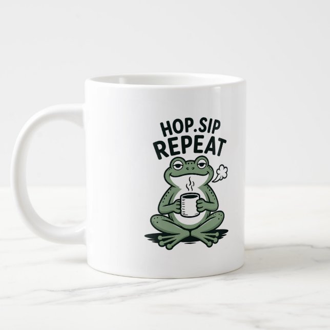 Hop Sip Repeat Funny Frog Coffee Design Large Coffee Mug (Left)