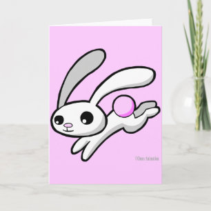 Hop the rabbit with fluffy pink tail greeting card