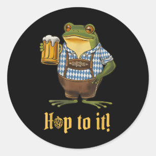 Hop To It Lederhosen Frog Holding Beer Funny  Classic Round Sticker