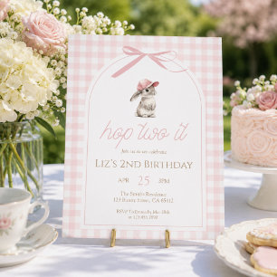 Hop Two It Pink Gingham Bunny 2nd Birthday Invitation