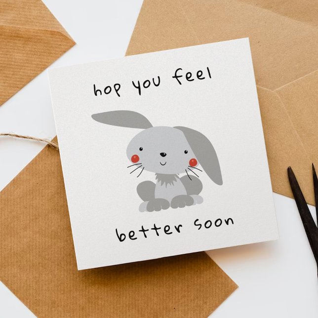 Hop You Feel Better Soon Cute Bunny Rabbit Card (Creator Uploaded)