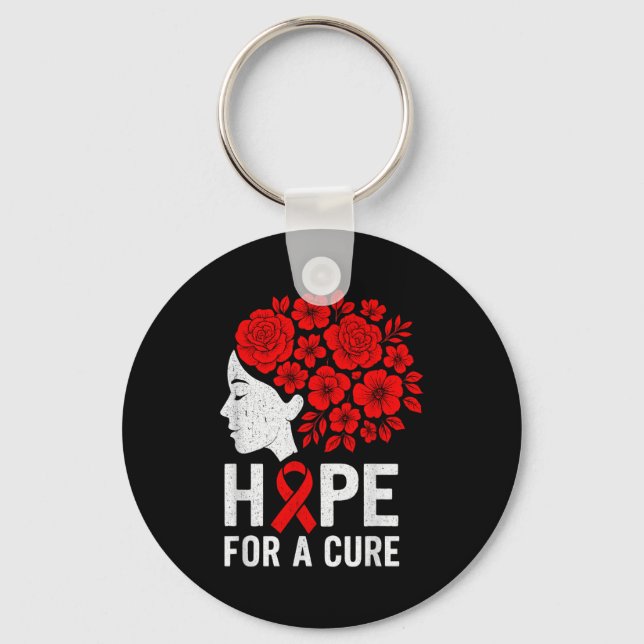 Hope Aids Butterfly Red Ribbon Hiv Aids Awareness  Key Ring (Front)