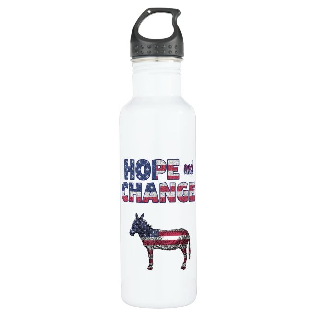 Hope and Change Democrat Donkey Water Bottle (Front)