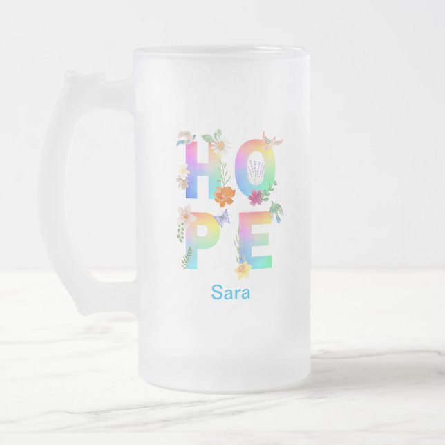 Hope Artistic Positive Motivational Inspirational Frosted Glass Beer Mug (Left)