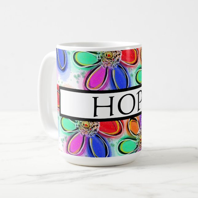 Hope Artsy Watercolor Flowers Pattern Coffee Mug (Front Left)