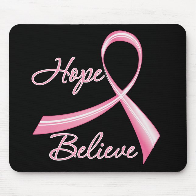 Hope Believe Brush Ribbon Breast Cancer Mouse Pad (Front)