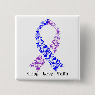 Hope Blue and Purple Awareness Ribbon 15 Cm Square Badge
