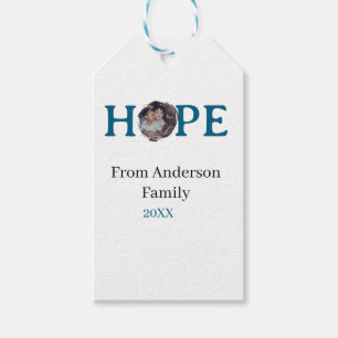Hope blue holidays bold letter kids photo name yea gift tags