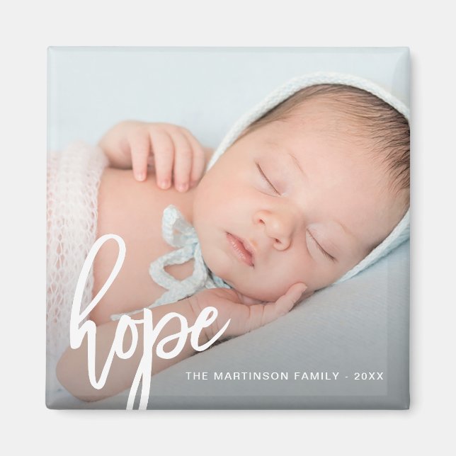 Hope Brush Script with Photo, Name, and Year Magnet (Front)