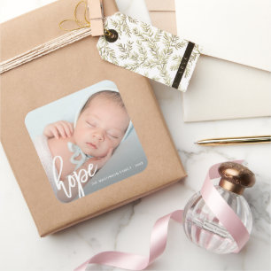 Hope Brush Script with Photo, Name, and Year Square Sticker