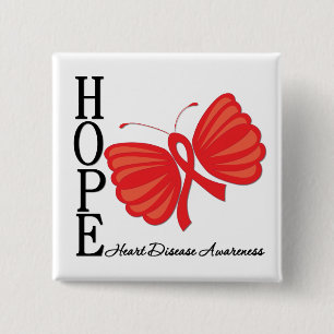 Hope Butterfly Heart Disease 15 Cm Square Badge