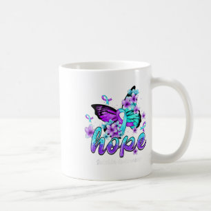 Hope Butterfly Purple &amp; Teal Ribbon Suicide Aw Coffee Mug