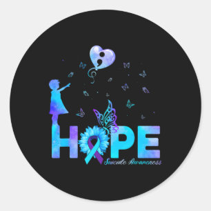 HOPE Butterfly Sunflower Suicide Prevention Awaren Classic Round Sticker