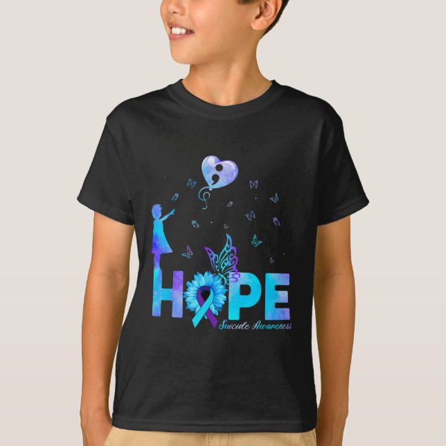 HOPE Butterfly Sunflower Suicide Prevention Awaren T-Shirt (Front)