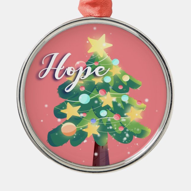 Hope Caption Carton Christmas Tree Pink   Metal Tree Decoration (Front)