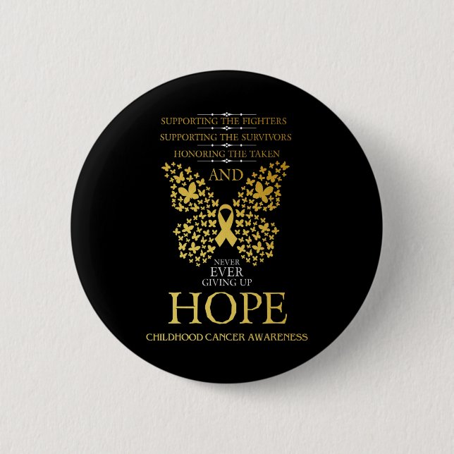 Hope Childhood Cancer Awareness Gold Ribbon  6 Cm Round Badge (Front)