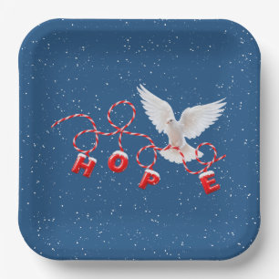 HOPE Christmas White Dove in Snowflakes Paper Plate