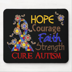 Hope Courage Faith Strength 3 Autism Mouse Pad