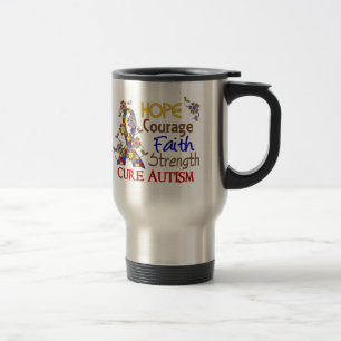 Hope Courage Faith Strength 3 Autism Travel Mug