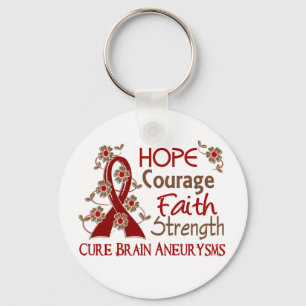 Hope Courage Faith Strength 3 Brain Aneurysms Key Ring