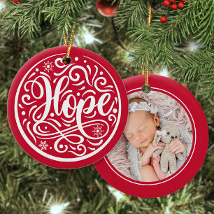 Hope Custom Baby Photo Christmas Holiday Red Ceramic Tree Decoration