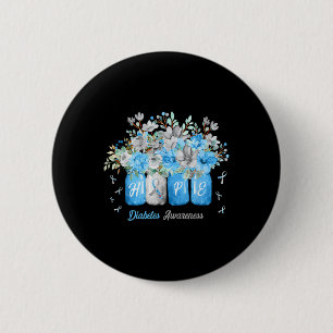 Hope Diabetes Awareness Blue Flowers Type 1 Diabet 6 Cm Round Badge