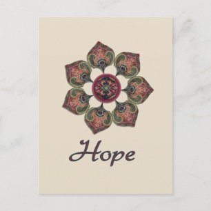 HOPE Fabric Collage Flower Red and Blue Postcard