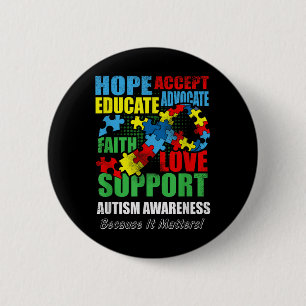 Hope Faith Love Ribbon Autism Awareness Women 6 Cm Round Badge