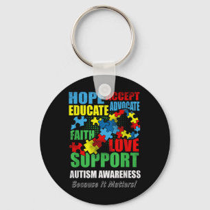 Hope Faith Love Ribbon Autism Awareness Women Key Ring