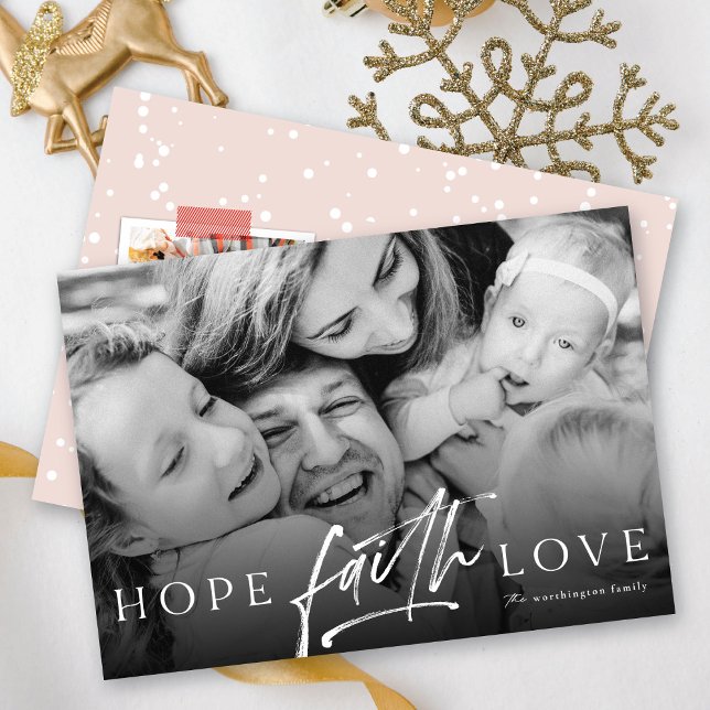 Hope Faith Love Script Religious Christmas Photo Holiday Card (Creator Uploaded)