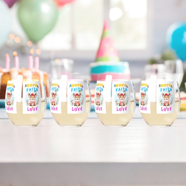 Hope Faith Love Stemless Wine Glass (Insitu (Birthday))