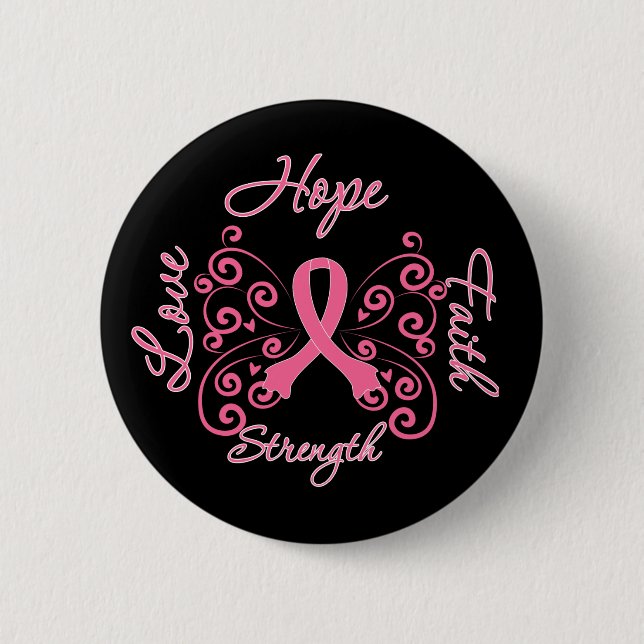 Hope Faith Love Strength Breast Cancer 6 Cm Round Badge (Front)