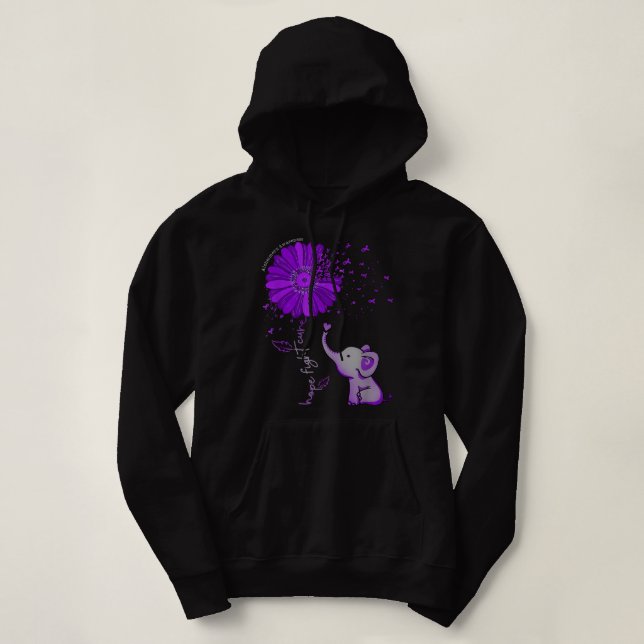 Hope Fight Cure Elephant Alzheimer's Purple Ribbon Hoodie (Design Front)