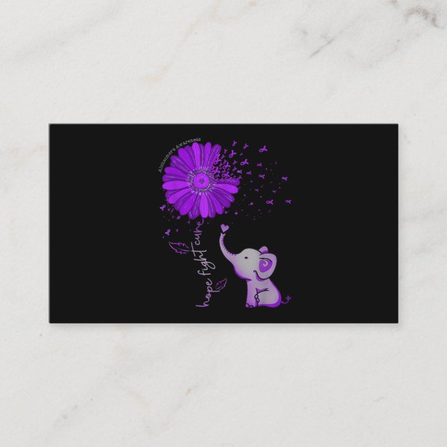 Hope Fight Cute Elephant Alzheimer's Purple Ribbon Business Card (Front)